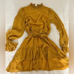 Elegant Mustard Ruffle Dress